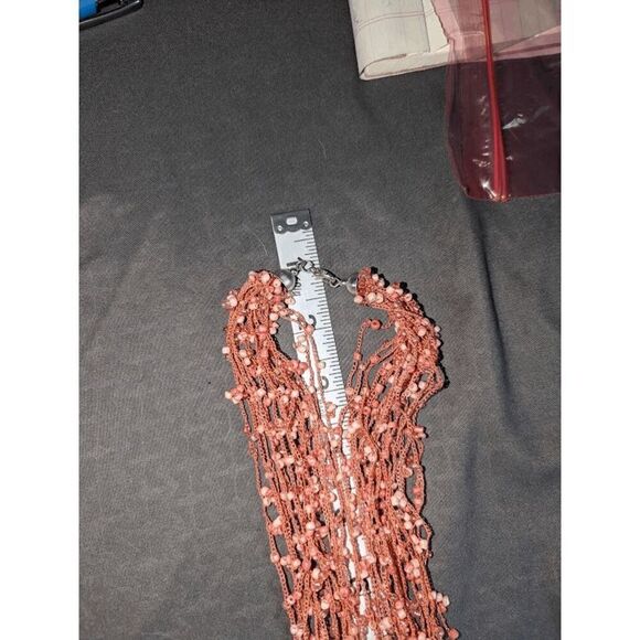 VTG Multi-Strand Crochet Pink Ladder Yarn and Pink Bead Statement chocker - Picture 2 of 3